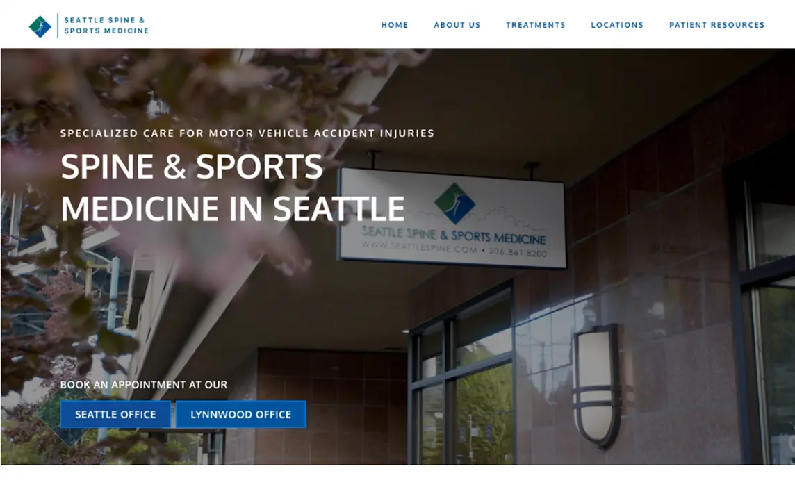 A screenshot of the hero section for Seattle Spine & Sports Medicine's website.